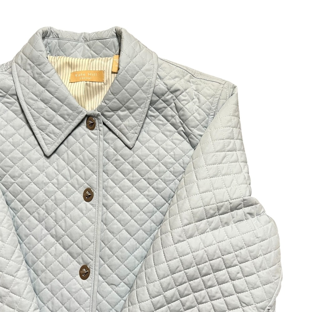 Kate Hill Casual Quilted Jacket Women's Light Blue‎ Collared Button Front
